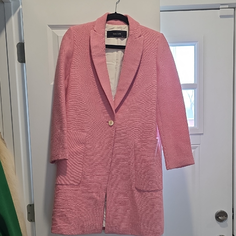 Zara Pink Textured Single-Button Trench Coat